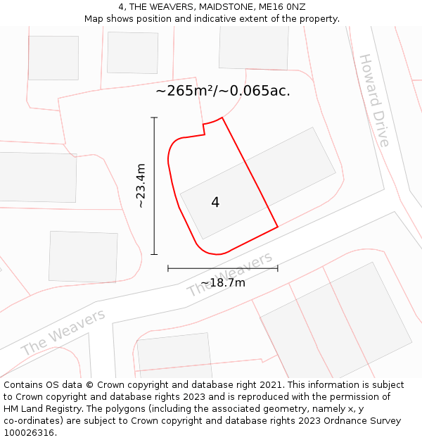 4, THE WEAVERS, MAIDSTONE, ME16 0NZ: Plot and title map