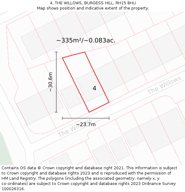 4, THE WILLOWS, BURGESS HILL, RH15 8HU: Plot and title map