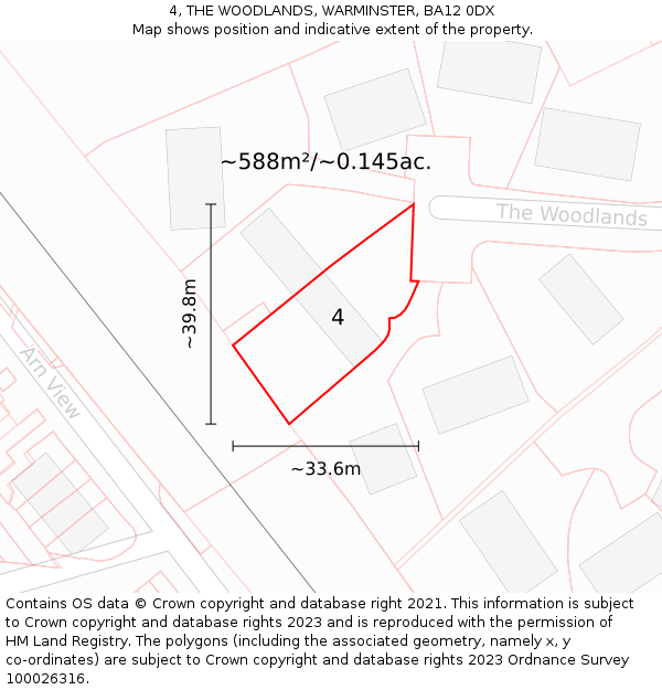 4, THE WOODLANDS, WARMINSTER, BA12 0DX: Plot and title map