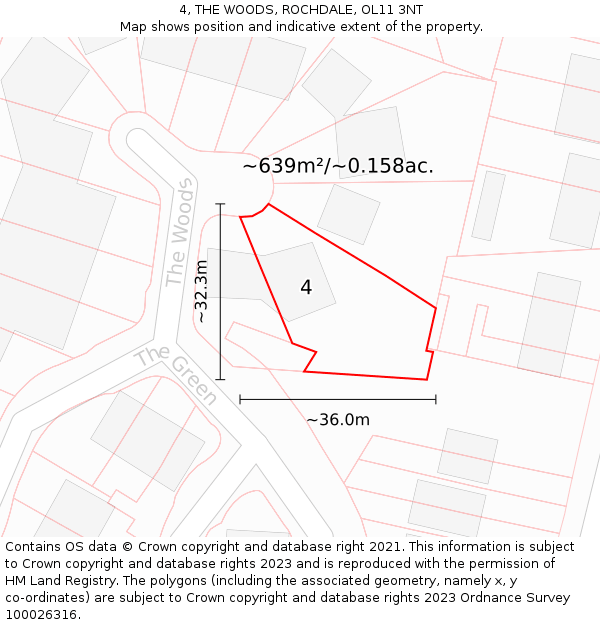 4, THE WOODS, ROCHDALE, OL11 3NT: Plot and title map