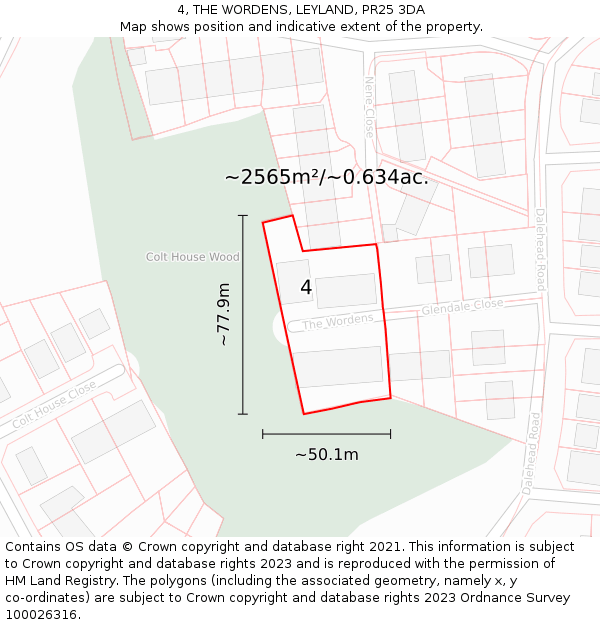 4, THE WORDENS, LEYLAND, PR25 3DA: Plot and title map