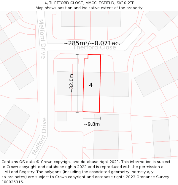 4, THETFORD CLOSE, MACCLESFIELD, SK10 2TP: Plot and title map