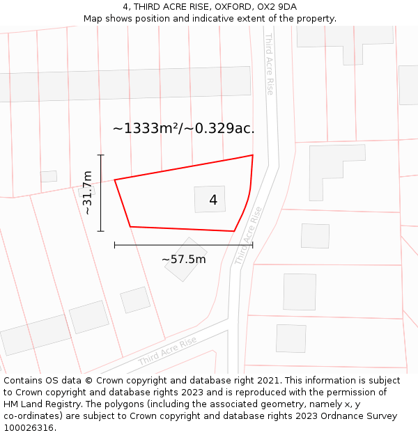 4, THIRD ACRE RISE, OXFORD, OX2 9DA: Plot and title map