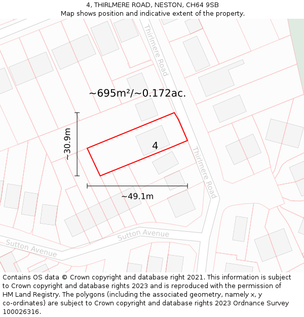 4, THIRLMERE ROAD, NESTON, CH64 9SB: Plot and title map