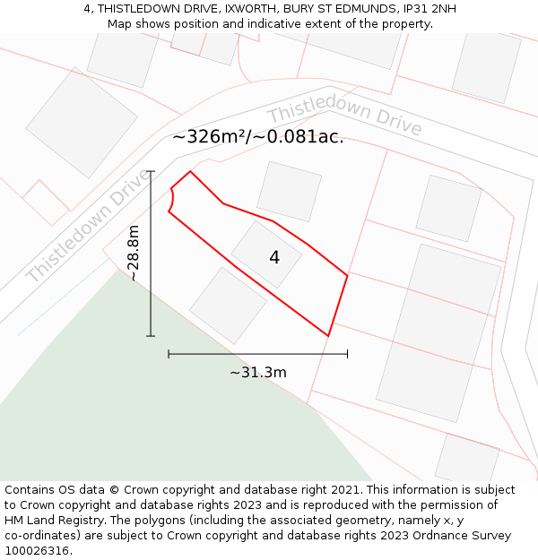 4, THISTLEDOWN DRIVE, IXWORTH, BURY ST EDMUNDS, IP31 2NH: Plot and title map