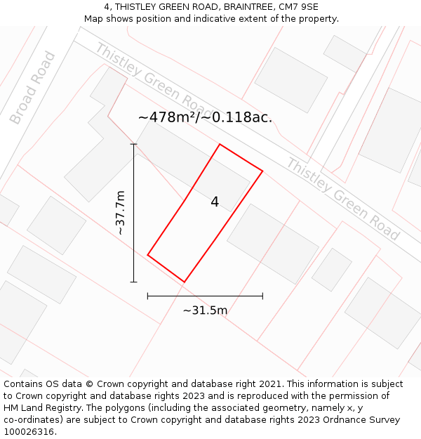 4, THISTLEY GREEN ROAD, BRAINTREE, CM7 9SE: Plot and title map