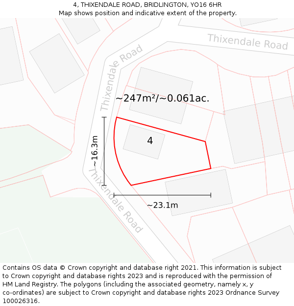 4, THIXENDALE ROAD, BRIDLINGTON, YO16 6HR: Plot and title map