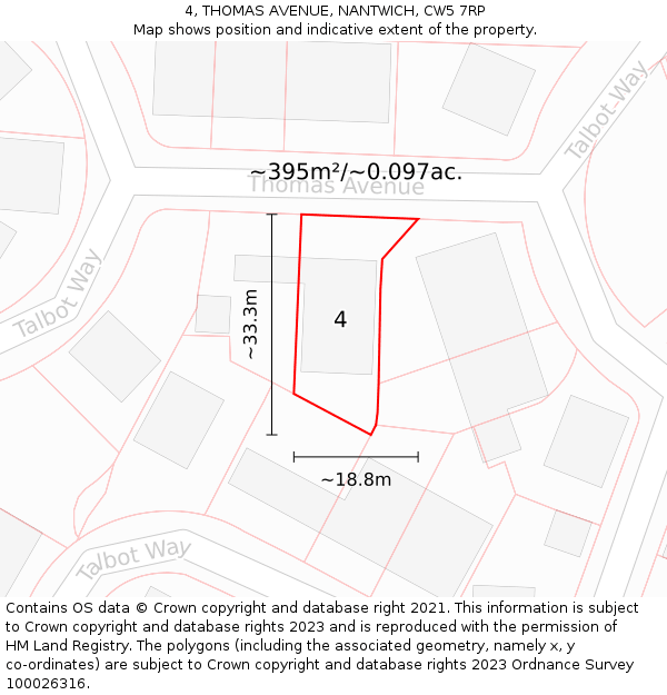 4, THOMAS AVENUE, NANTWICH, CW5 7RP: Plot and title map