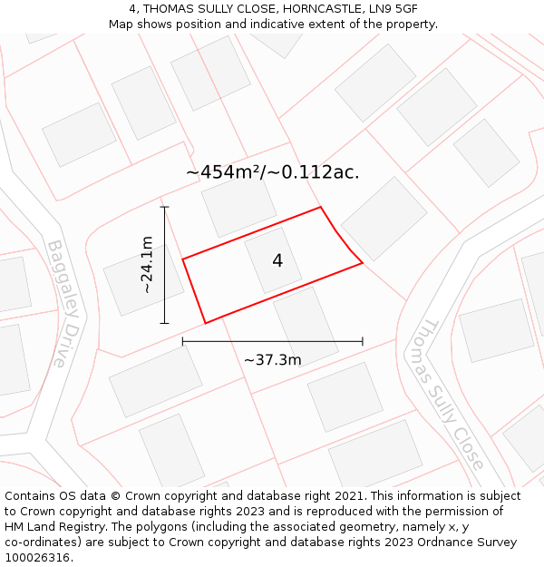 4, THOMAS SULLY CLOSE, HORNCASTLE, LN9 5GF: Plot and title map