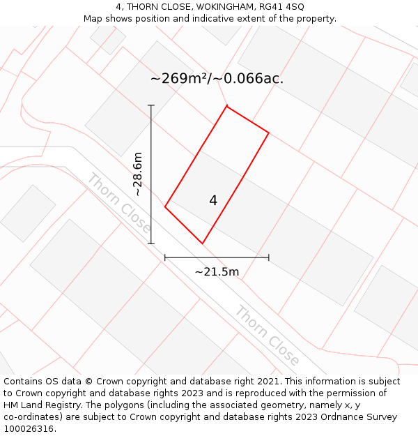 4, THORN CLOSE, WOKINGHAM, RG41 4SQ: Plot and title map