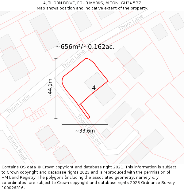 4, THORN DRIVE, FOUR MARKS, ALTON, GU34 5BZ: Plot and title map