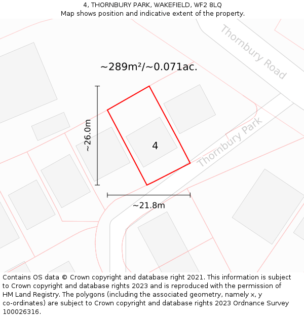 4, THORNBURY PARK, WAKEFIELD, WF2 8LQ: Plot and title map