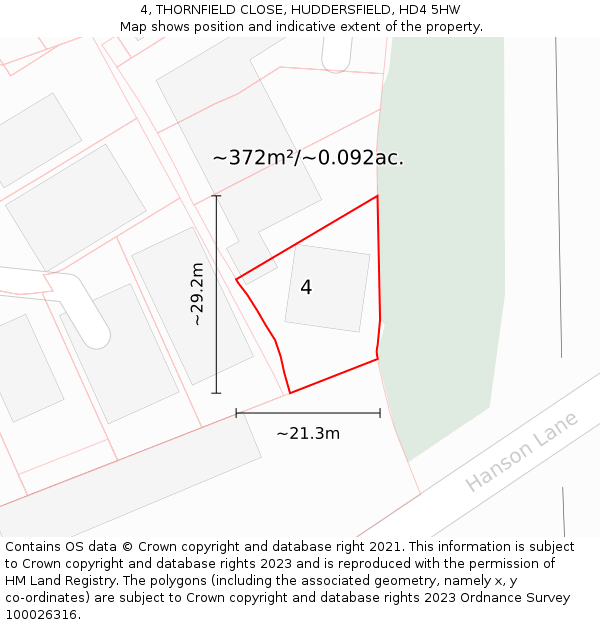 4, THORNFIELD CLOSE, HUDDERSFIELD, HD4 5HW: Plot and title map