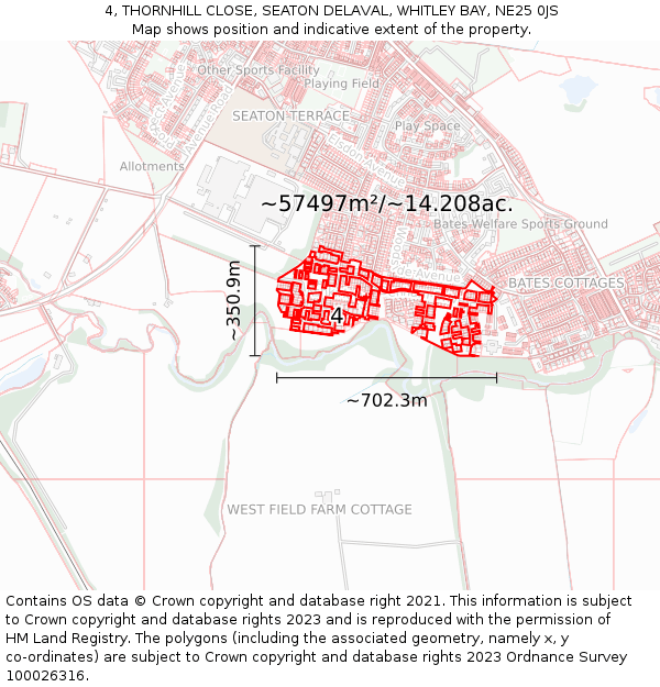 4, THORNHILL CLOSE, SEATON DELAVAL, WHITLEY BAY, NE25 0JS: Plot and title map