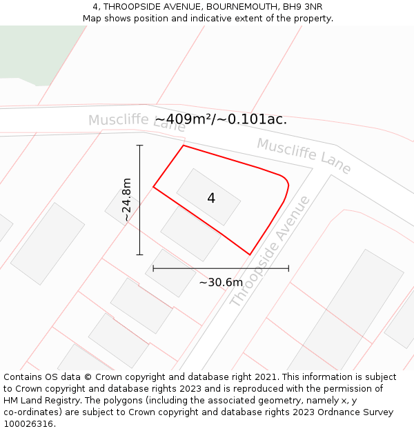 4, THROOPSIDE AVENUE, BOURNEMOUTH, BH9 3NR: Plot and title map