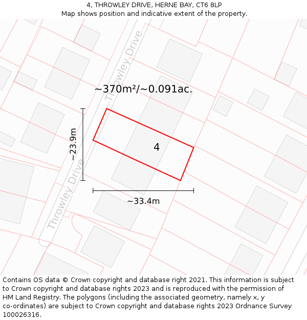 4, THROWLEY DRIVE, HERNE BAY, CT6 8LP: Plot and title map