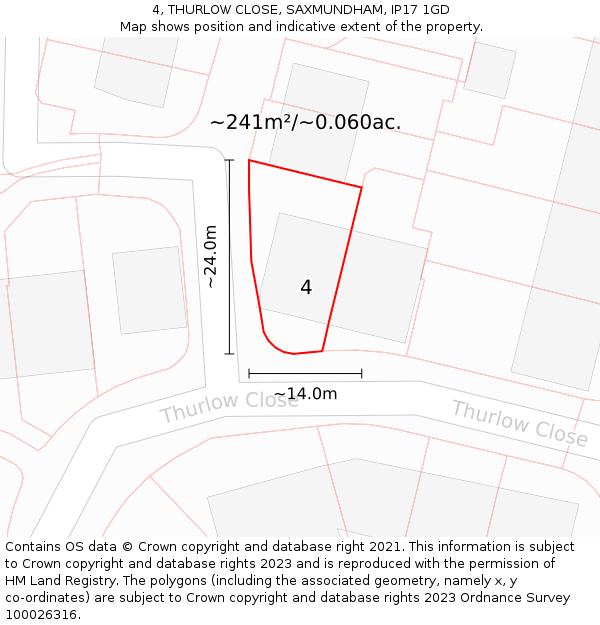 4, THURLOW CLOSE, SAXMUNDHAM, IP17 1GD: Plot and title map