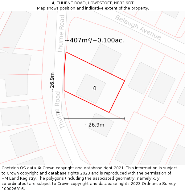 4, THURNE ROAD, LOWESTOFT, NR33 9DT: Plot and title map