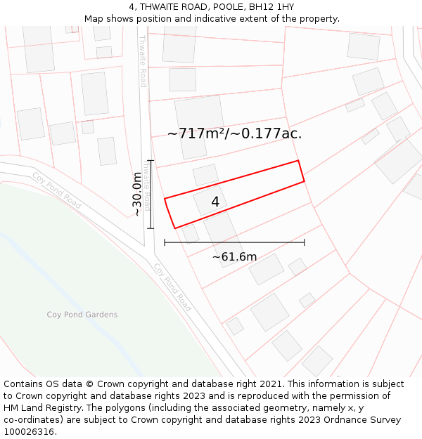 4, THWAITE ROAD, POOLE, BH12 1HY: Plot and title map