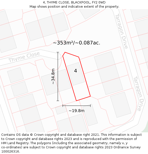 4, THYME CLOSE, BLACKPOOL, FY2 0WD: Plot and title map