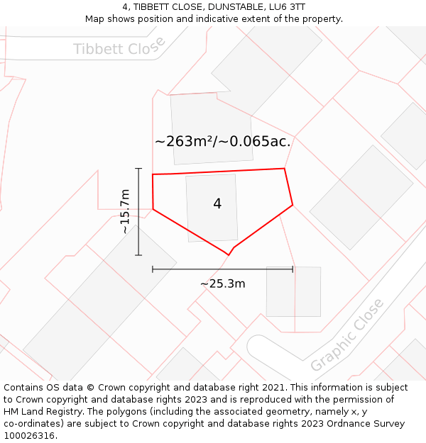 4, TIBBETT CLOSE, DUNSTABLE, LU6 3TT: Plot and title map