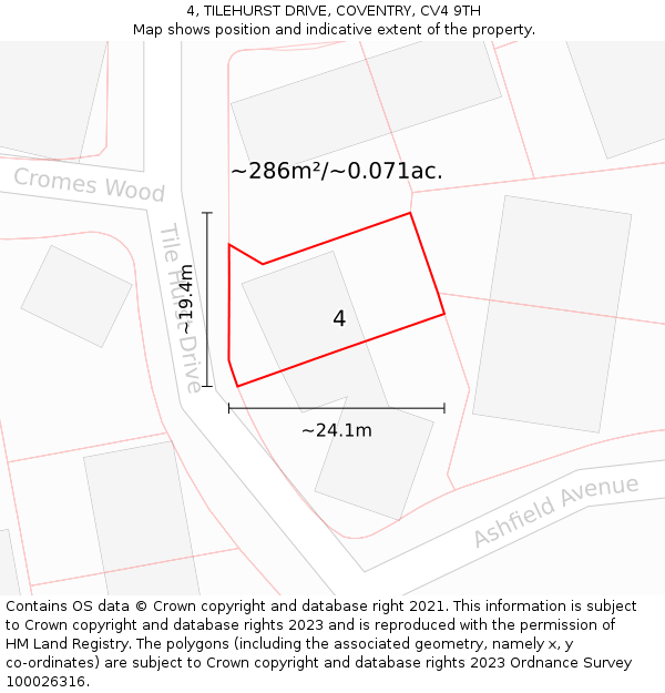 4, TILEHURST DRIVE, COVENTRY, CV4 9TH: Plot and title map