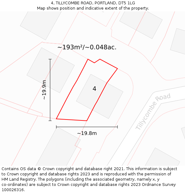 4, TILLYCOMBE ROAD, PORTLAND, DT5 1LG: Plot and title map