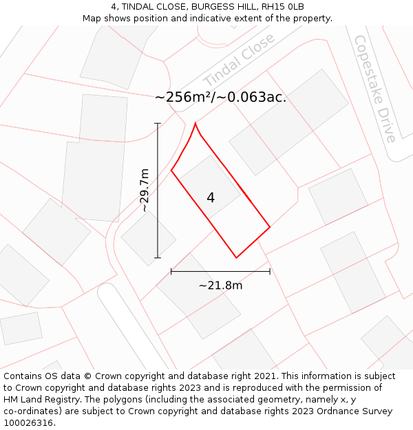 4, TINDAL CLOSE, BURGESS HILL, RH15 0LB: Plot and title map