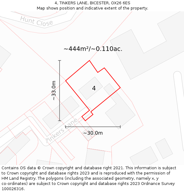 4, TINKERS LANE, BICESTER, OX26 6ES: Plot and title map