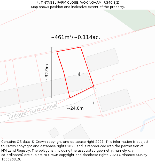 4, TINTAGEL FARM CLOSE, WOKINGHAM, RG40 3JZ: Plot and title map