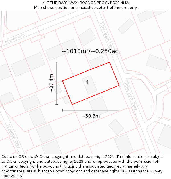 4, TITHE BARN WAY, BOGNOR REGIS, PO21 4HA: Plot and title map