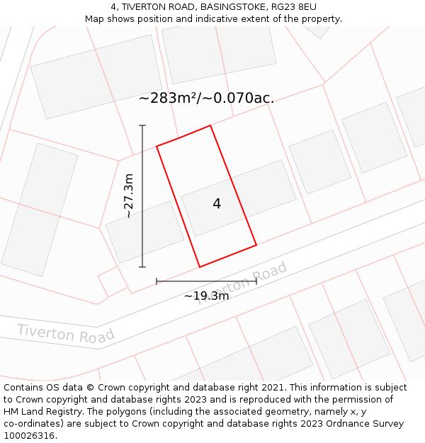 4, TIVERTON ROAD, BASINGSTOKE, RG23 8EU: Plot and title map