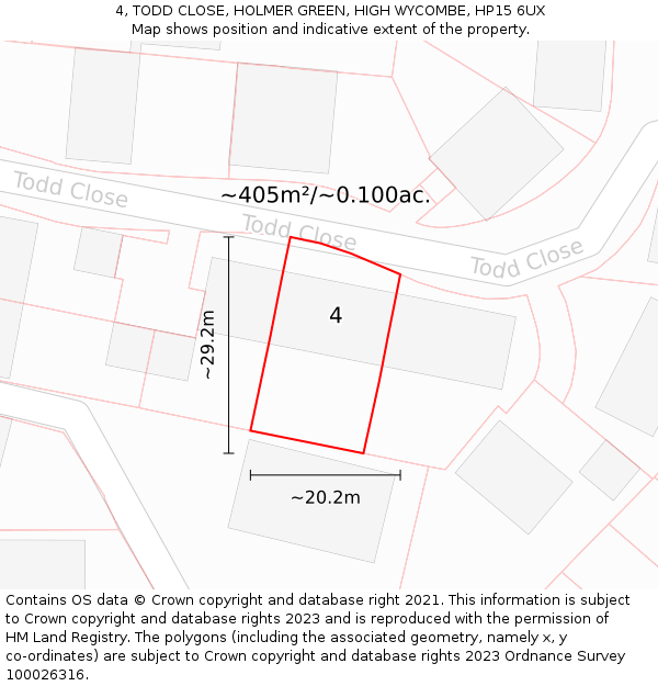 4, TODD CLOSE, HOLMER GREEN, HIGH WYCOMBE, HP15 6UX: Plot and title map