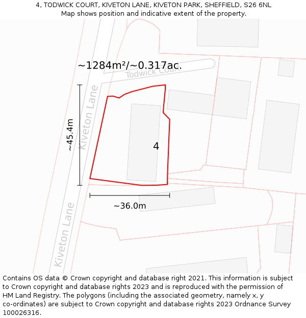 4, TODWICK COURT, KIVETON LANE, KIVETON PARK, SHEFFIELD, S26 6NL: Plot and title map