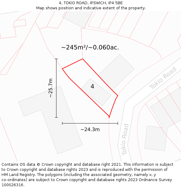4, TOKIO ROAD, IPSWICH, IP4 5BE: Plot and title map