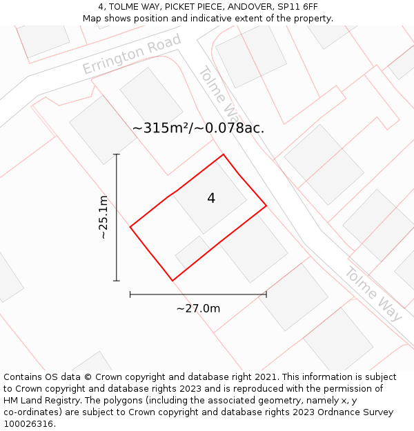 4, TOLME WAY, PICKET PIECE, ANDOVER, SP11 6FF: Plot and title map