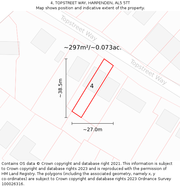 4, TOPSTREET WAY, HARPENDEN, AL5 5TT: Plot and title map