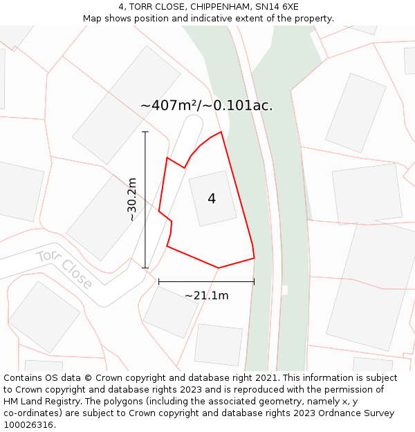 4, TORR CLOSE, CHIPPENHAM, SN14 6XE: Plot and title map