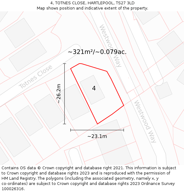 4, TOTNES CLOSE, HARTLEPOOL, TS27 3LD: Plot and title map