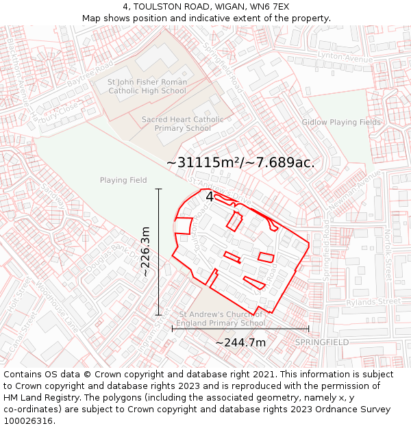 4, TOULSTON ROAD, WIGAN, WN6 7EX: Plot and title map