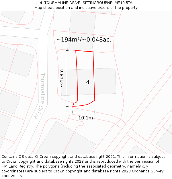 4, TOURMALINE DRIVE, SITTINGBOURNE, ME10 5TA: Plot and title map