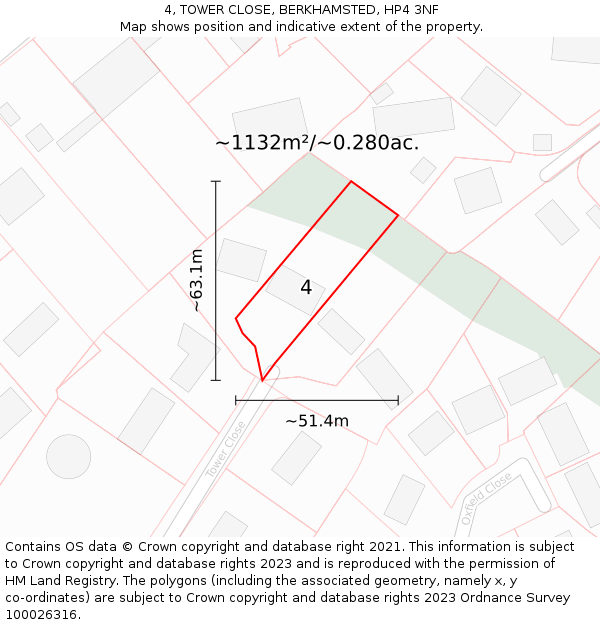 4, TOWER CLOSE, BERKHAMSTED, HP4 3NF: Plot and title map