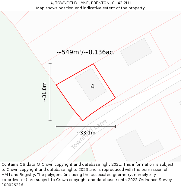 4, TOWNFIELD LANE, PRENTON, CH43 2LH: Plot and title map