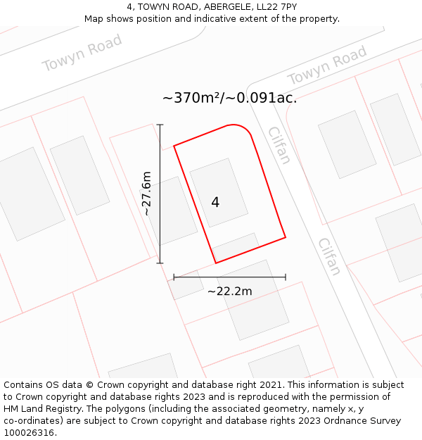 4, TOWYN ROAD, ABERGELE, LL22 7PY: Plot and title map