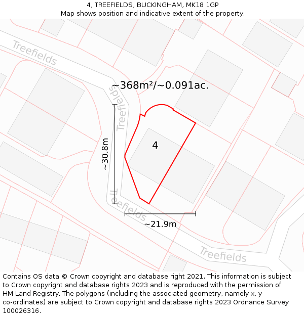 4, TREEFIELDS, BUCKINGHAM, MK18 1GP: Plot and title map