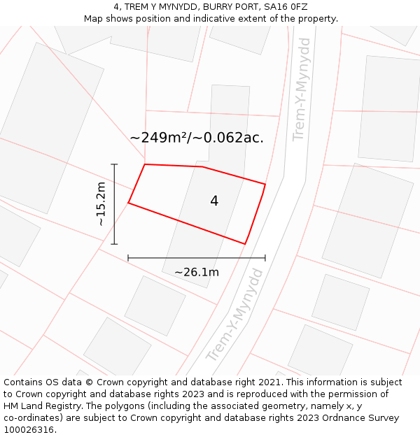 4, TREM Y MYNYDD, BURRY PORT, SA16 0FZ: Plot and title map