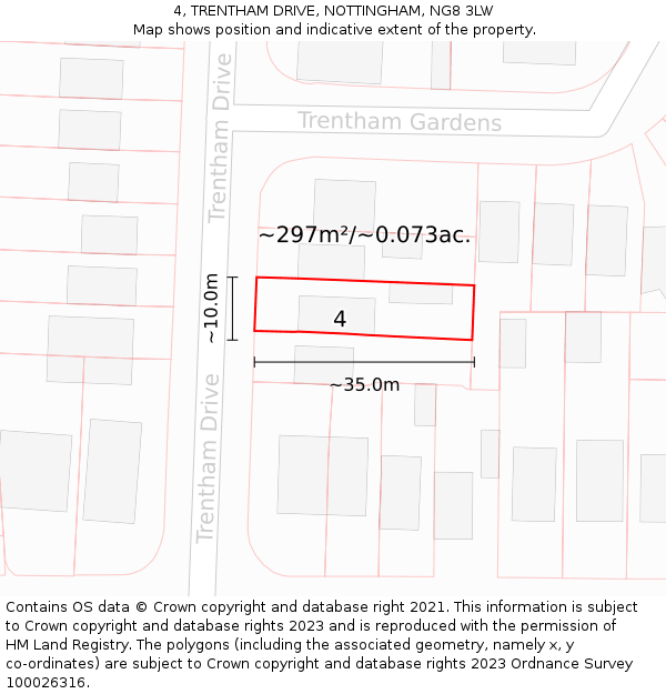 4, TRENTHAM DRIVE, NOTTINGHAM, NG8 3LW: Plot and title map