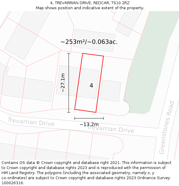 4, TREVARRIAN DRIVE, REDCAR, TS10 2RZ: Plot and title map