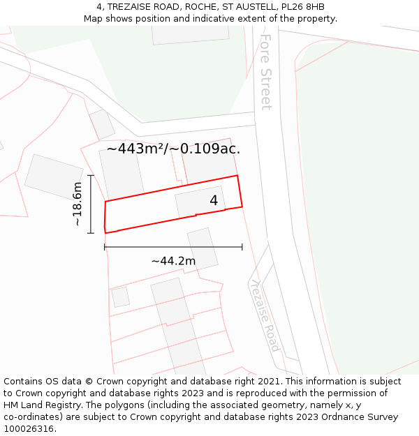 4, TREZAISE ROAD, ROCHE, ST AUSTELL, PL26 8HB: Plot and title map