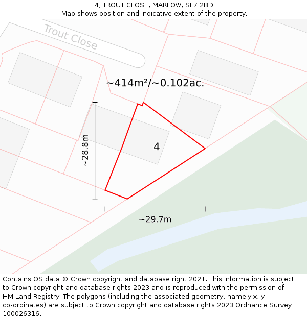 4, TROUT CLOSE, MARLOW, SL7 2BD: Plot and title map